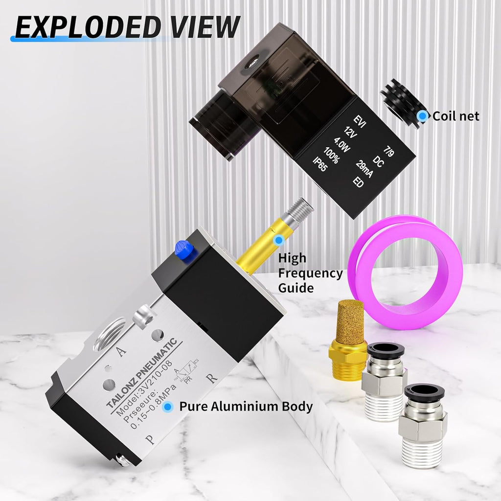 TAILONZ PNEUMATIC 1/4"NPT Solenoid Valve 3V210-08 DC12V Single Coil Pilot-Operated Electric 2 Position 3 Way Connection Type(Junction Box)
