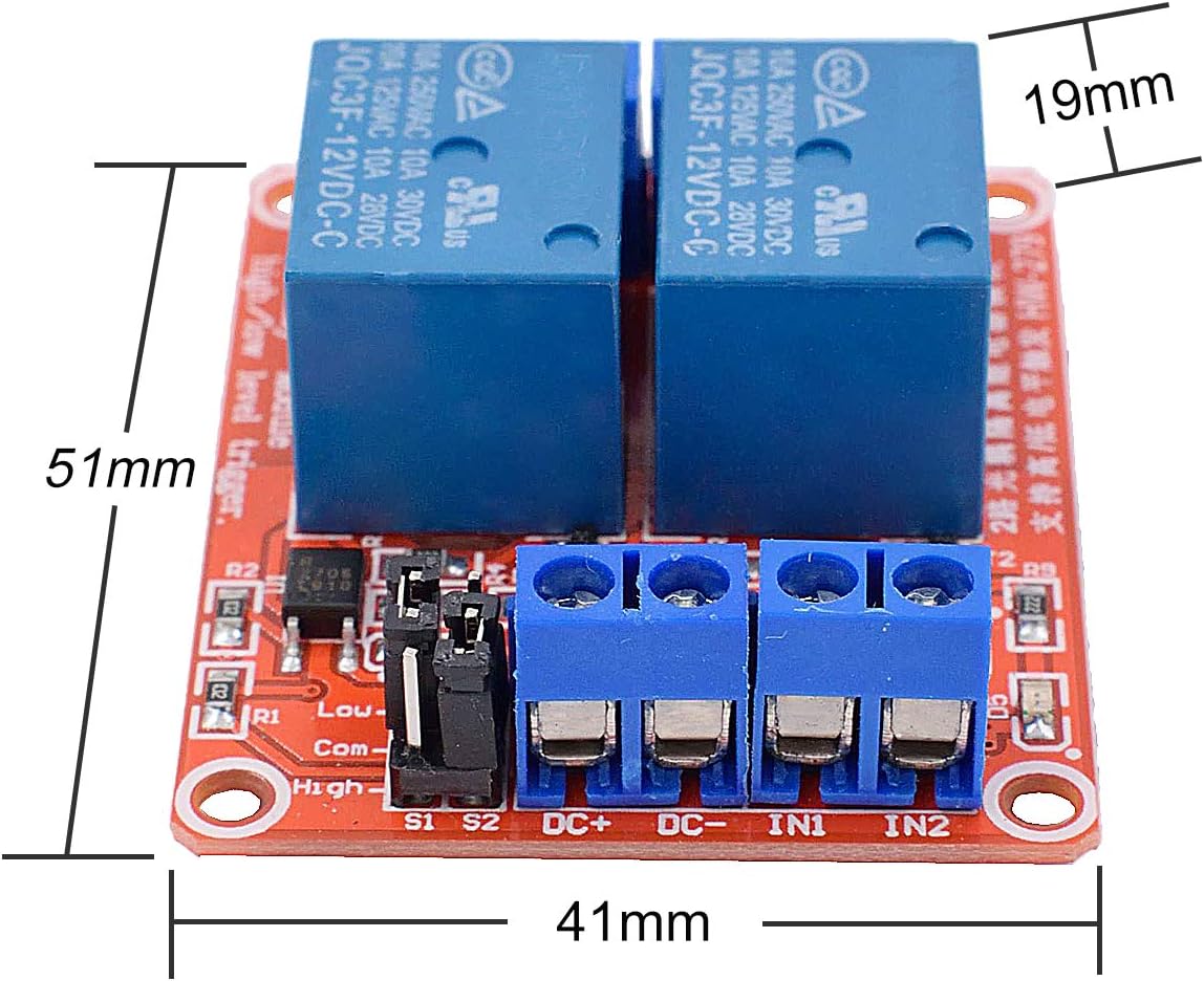 [2-Pack] DC 12V Relay Module 2-Channel Relay Switch with Optocoupler Isolation High/Low Level Trigger