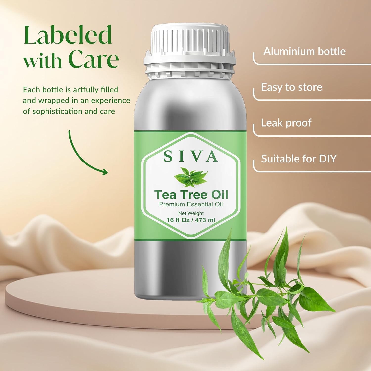 Siva Tea Tree Essential Oil - 16 Fl Oz – 100% Natural Tea Tree Oil - for Diffuser, Face, Skin Care, Aromatherapy, Hair Care, Scalp and Body Massage