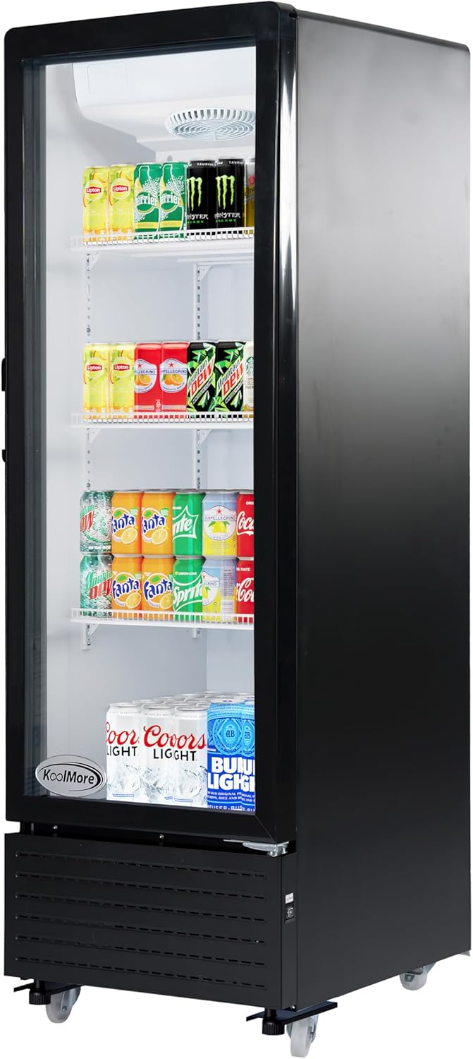 KoolMore 21 in. One Glass Door Commercial Display Merchandiser Refrigerator Cooler in Black, ETL Listed, 8 cu. ft. (KM-MDR-1GD-8C)