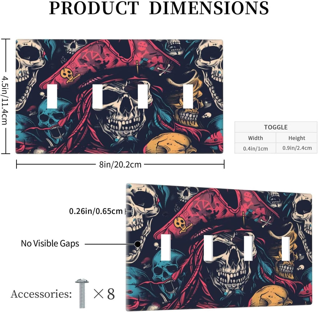 Light Switch Covers Pirate Colourful Skeleton Red Hat Quad Toggle Electrical Faceplate 4 Gang Wall Plate Decorative Switch Plates For Farmhouse Cabin Decor