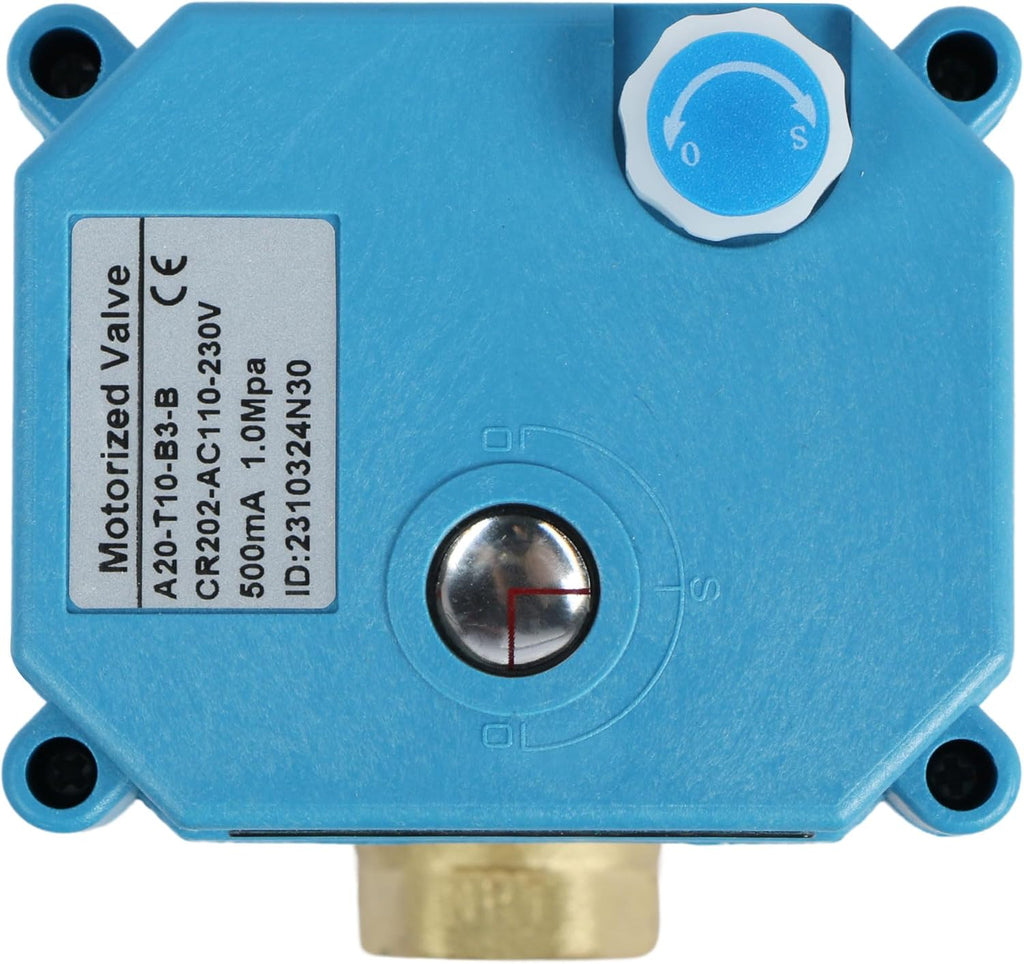 U.S. Solid 3/8" 3 Way Brass Motorized Ball Valve 110-230VAC, L Type Water Shutoff Valve with Manual Function, Standard Port, NOT for Drinking Water