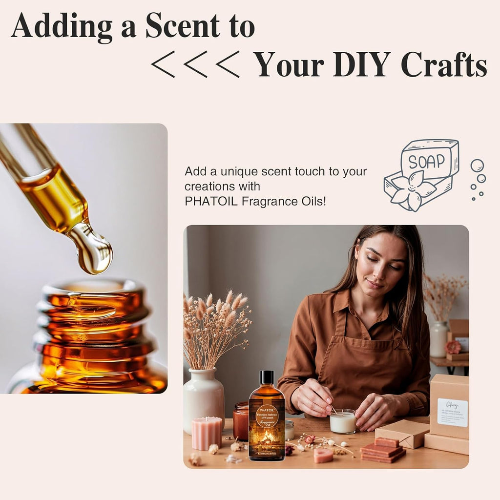 PHATOIL 3.38FL.OZ Fireplace Embrace of Warmth Fragrance Oils for Aromatherapy, Essential Oils for Diffusers for Home, Perfect for Diffuser, Yoga, Skin Care, DIY Candle and Soap Making - 100ml
