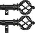 KAMANINA 2 Pack Curtain Rods 32 to 86 Inches (2.6-7.1ft), 3/4 Inch Black Curtain Rods for Windows Splicing Adjustable Single Drapery Rod with Twisted Cage Finial, for Indoor and Outdoor