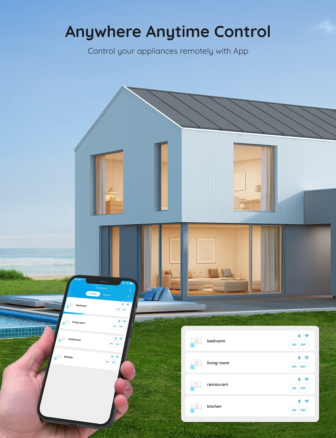 Govee Smart Plug 15A, WiFi Bluetooth Outlet 1 Pack Work with Alexa and Google Assistant, WiFi Plugs with Multiple Timers, Govee Home APP Group Control Remotely, No Hub Required, ETL&FCC Certified