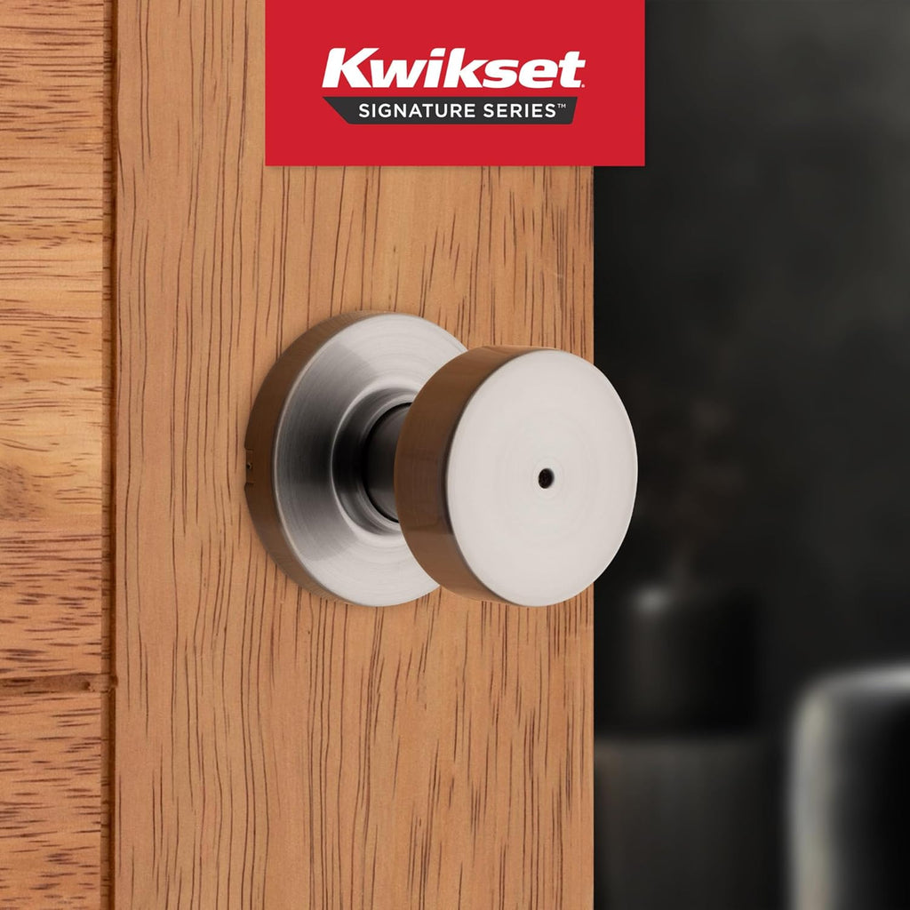 Kwikset Pismo Interior Privacy Door Knob with Lock, Door Handle for Bathroom and Bedroom, Satin Nickel Keyless Turn Lock Doorknob, with Microban Protection (Pack of 10)