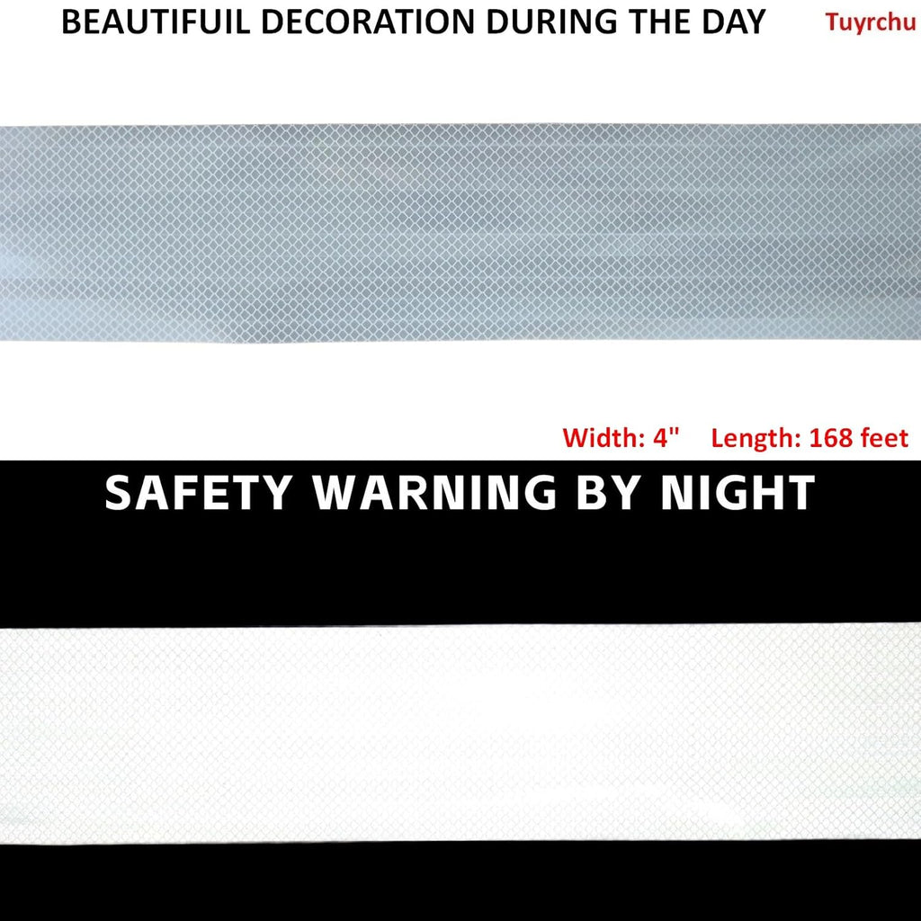 Non Fading White Reflective Tape Outdoor Waterproof 4 inch Wide, High Visibility Warning Industrial Marking Tape,Safety Stickers (168 feet)