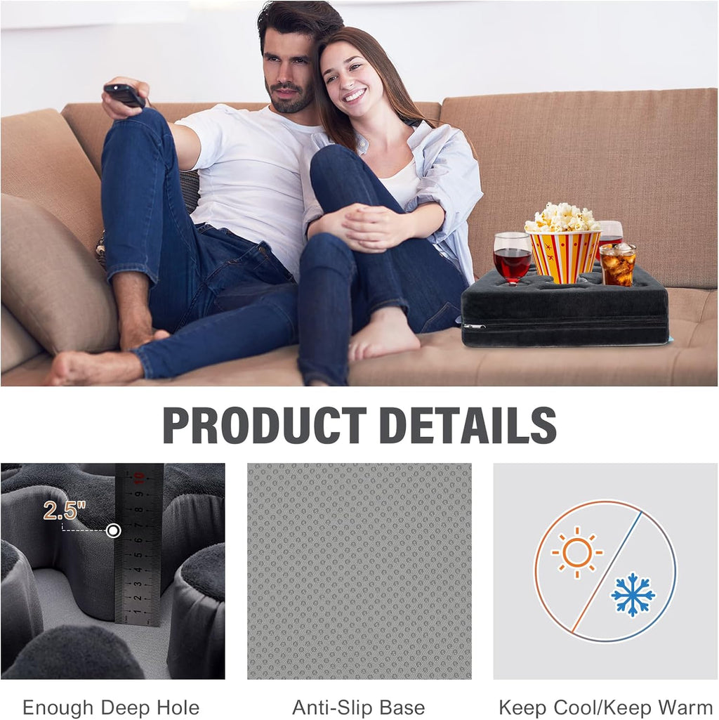 Couch Cup Holder-Sofa Cup Holder Pillow Tray Caddy Cupholder Hearted for Bed, Rv, Tv, Car, Man Cave, Backseat for Remote, Drinks, Snacks (DarkGrey)