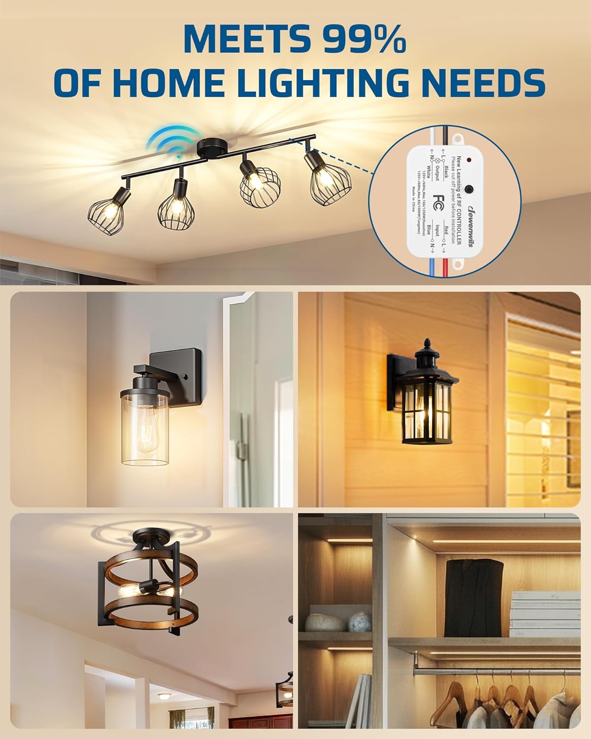 DEWENWILS Wireless Wall Light Switch Kit, 10A/1200W, No WiFi Needed Remote Control Switch for Small Appliance, Lamps, Lighting Fixture, No in-Wall Wiring, Long RF Range, 3 Pack Switches+1 Receiver