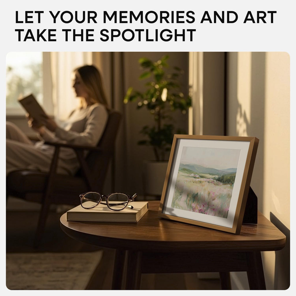 Homeforia 8x8 Picture Frames Bronze, High End Metal 8 x 8 Square Photo Frame with Mat 6 by 6, 8x8 Brass Frame Matted to 6x6 inch Print, 8by8 Wall or Tabletop Frames, Tempered Glass, Wall Kit, Set of 3