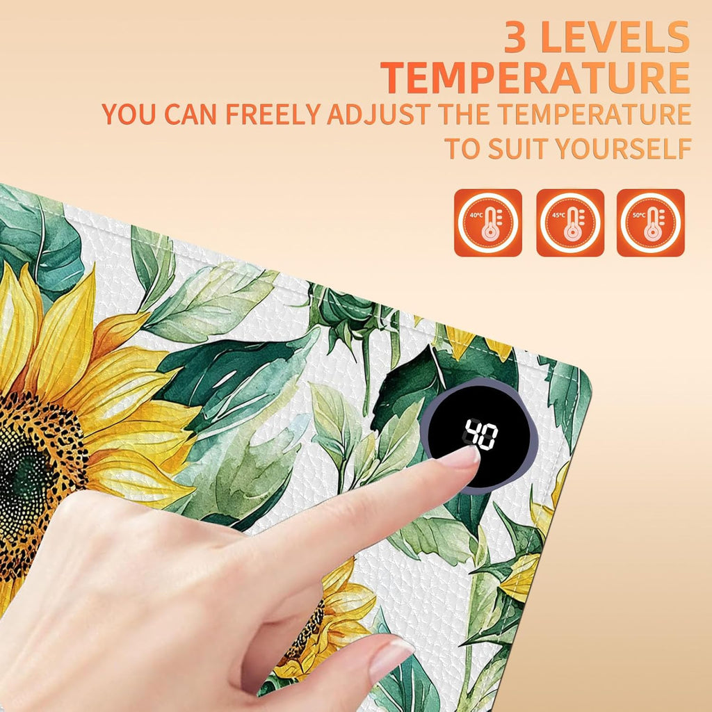 Heated Mouse Pad, Warm Desk Pad, Keyboard Mat 31.5 x 13 Inch Large Size Intelligent Fast Heating, 3 Speed Adjustable, Timed Auto Power Off for Game Office Home,Blooming Sunflowers