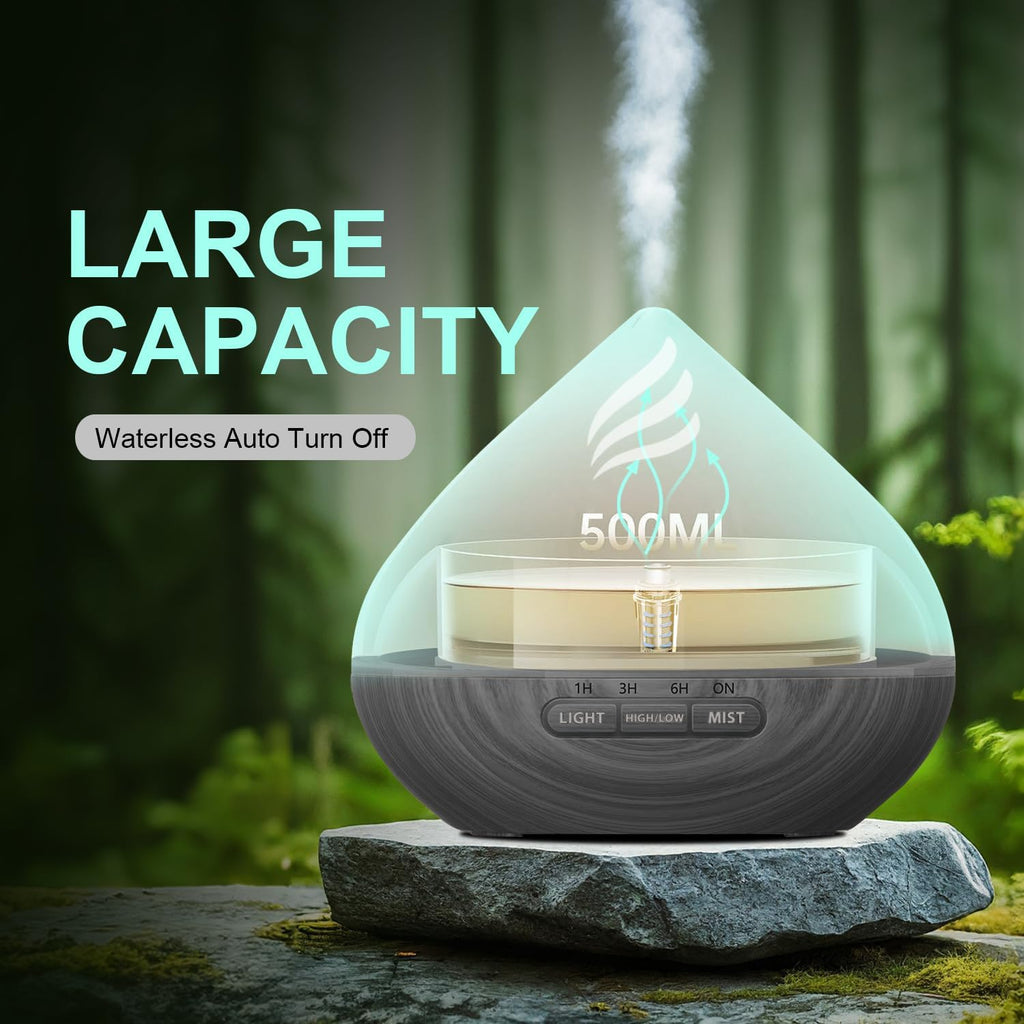 Essential Oil Scent Diffuser: 500ML Aroma Diffuser with Remote Control, Large Fragrance Aromatherapy Diffuser for Bedroom Home, Mist Humidifier & 14 Colors LED Lights and waterless Auto-Off, Dark Grey