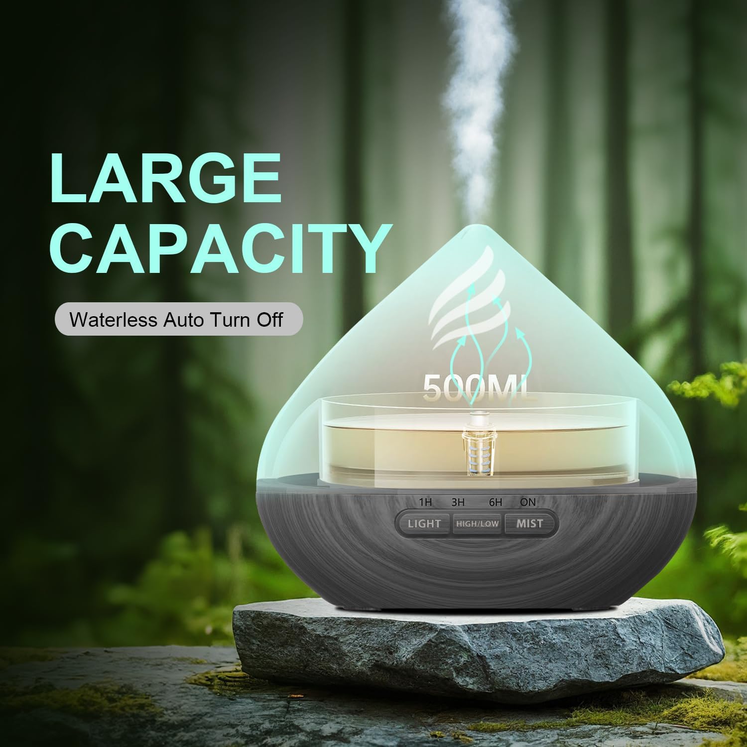 Essential Oil Scent Diffuser: 500ML Aroma Diffuser with Remote Control, Large Fragrance Aromatherapy Diffuser for Bedroom Home, Mist Humidifier & 14 Colors LED Lights and waterless Auto-Off, Dark Grey