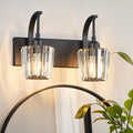 Modern Bathroom Vanity Light, 2-Light Black Wall Sconce with Crystal Accents, Over Mirror Bathroom Lighting Fixture, 13.77" Long Dimmable Vanity Lamp for Makeup, Easy Installation