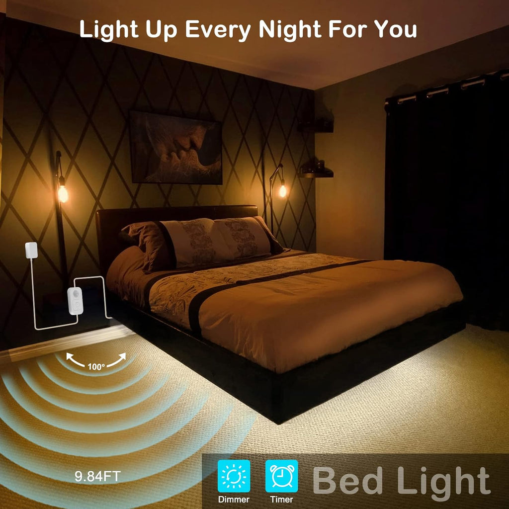 Motion Sensor Under Cabinet Lights - Plug-in LED Strip Lights Indoor With UL FCC Approved Adapter, Dimmer And Timer For Kitchen Cabinet, Counter, Shelf, Showcase, Stairway, Bedroom, Corridor, Washroom
