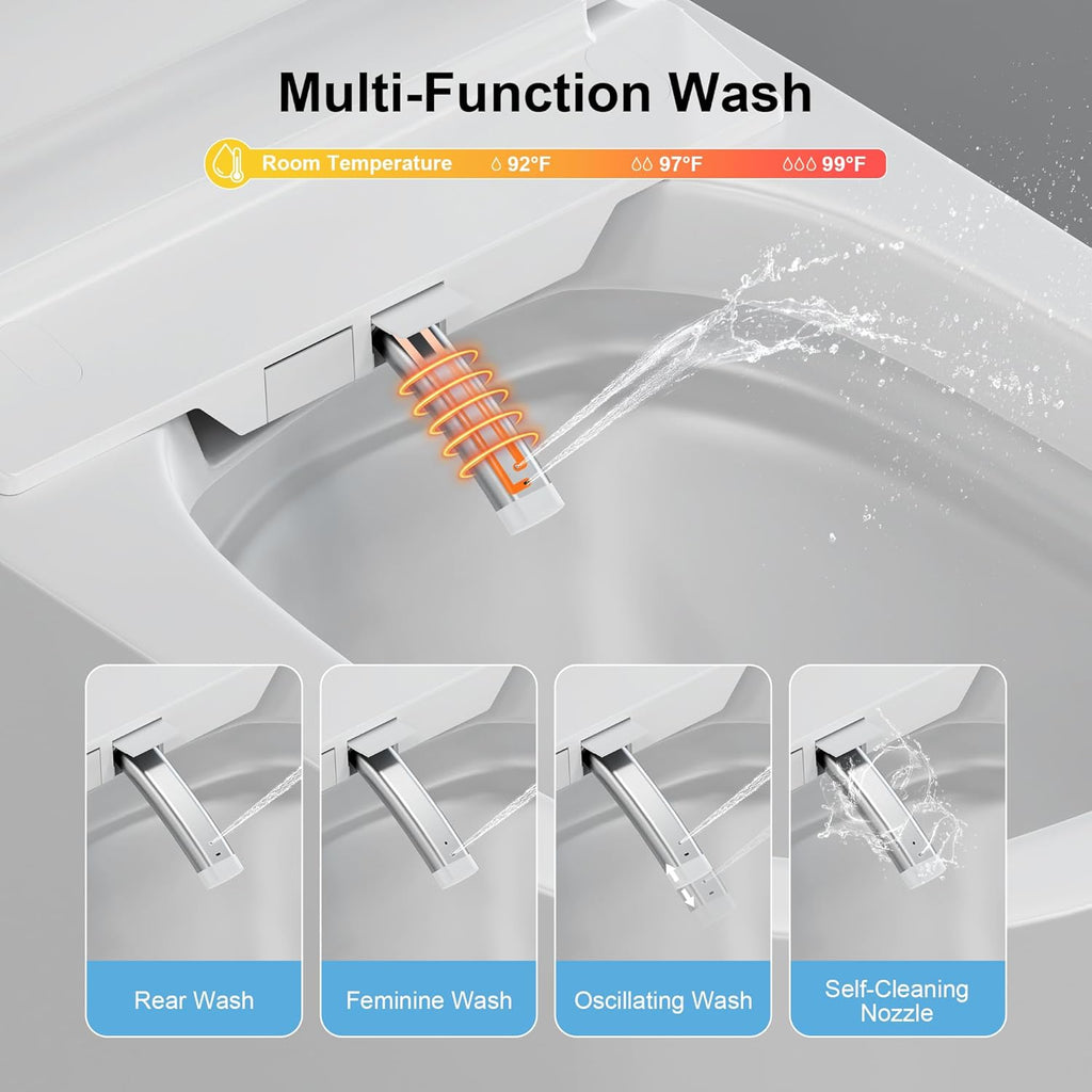 Smart Toilet with Bidet Built in, Bidet Toilet with Heated Seat and Night Light,Warm Water Wash&Dry, Modern Tankless Toilet for Bathroom, One Piece Toilets with Soft Close, Foot Sensor, Auto Lid&Seat