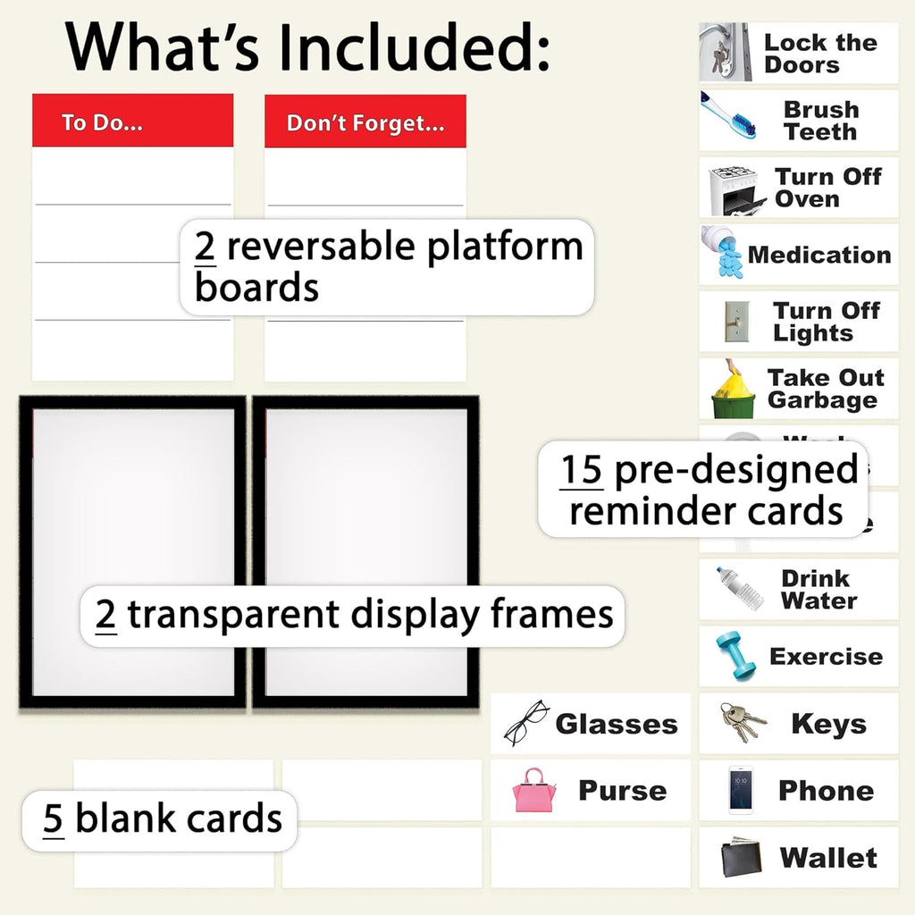 Reminder Organization Board for Seniors – Daily Task & Memory Aid – Dementia and Alzheimer’s Reminder Tool – Visual Organizer with 20 Cards for Routines & Personalized Prompts