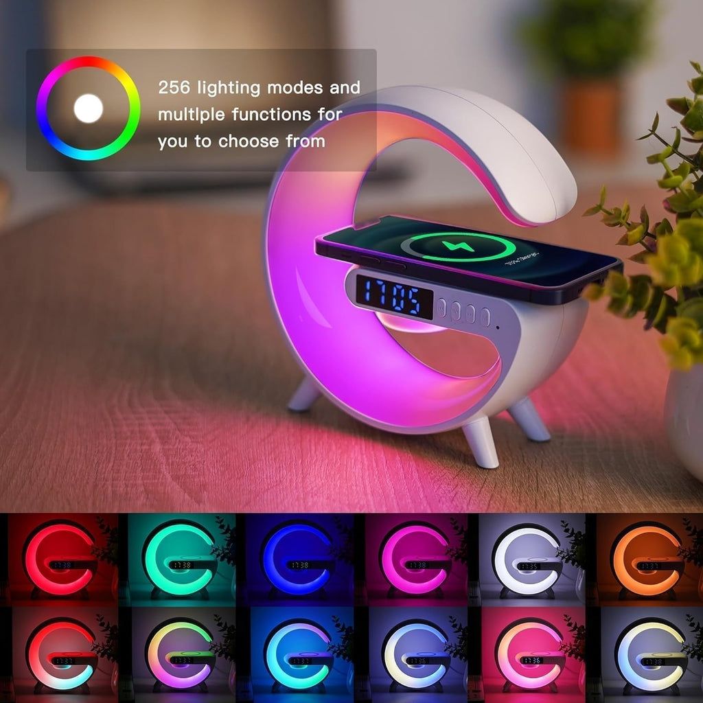 2026 New Smart Mini Table Lamp with Wireless Charger, Bluetooth Speaker Alarm Clock, Night Light for Bedroom Office Desk, Gifts for Kids Teens Chirstmas（Black）