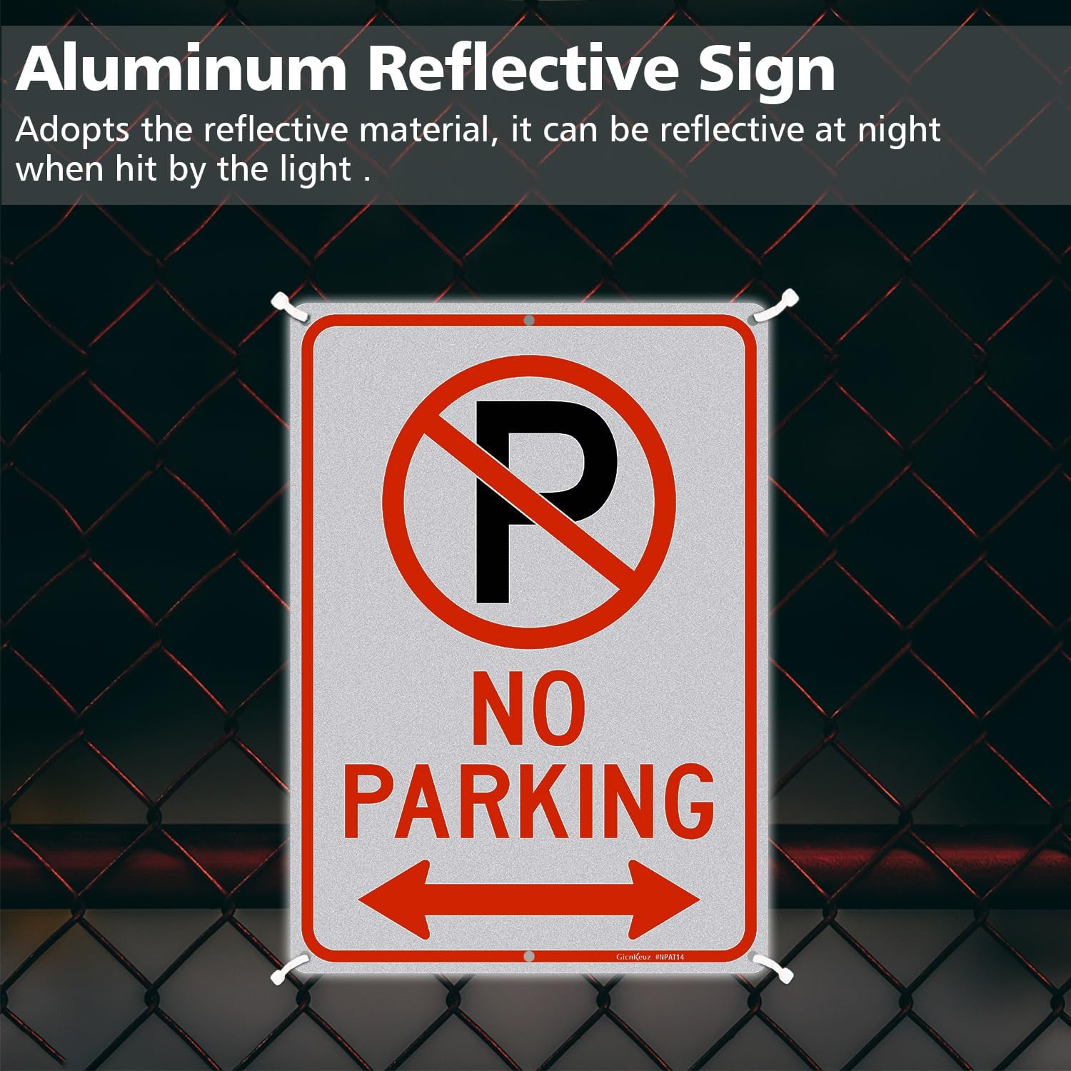 GicnKeuz No Parking Signs with Arrow,14×10 Inches No parking sign .040 Reflective Aluminum,Waterproof and Fade Resistant,6 Pre-drilled holes,Easy to Install,Indoors and Outdoors Use (4-pack)