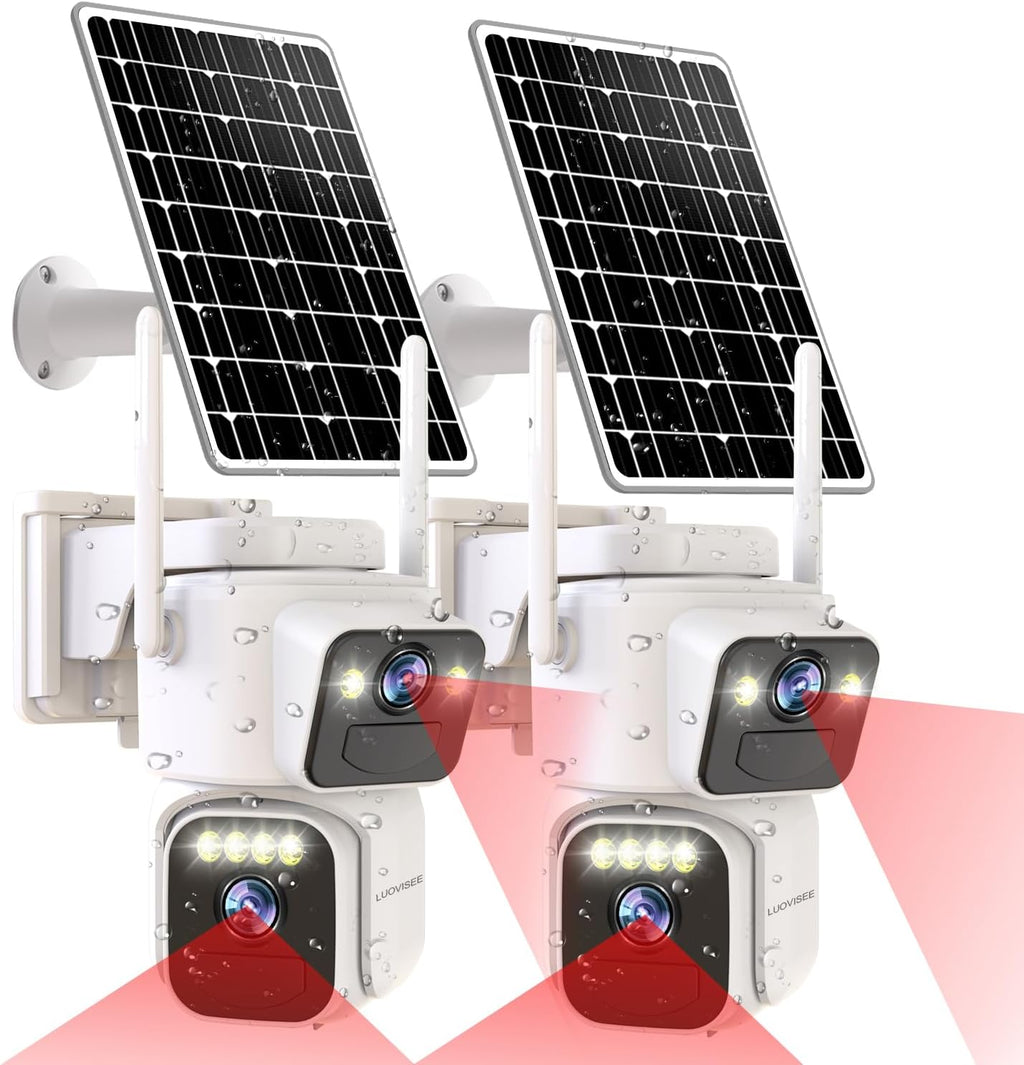 Cameras for Home Security with Dual Lens,2.4G/5G WiFi Outdoor Camera Wireless Solar Powered,PIR Alarm,Color Night Vision,2-Way Audio,Cloud/SD Storage,No Month Fee(2 Pack)