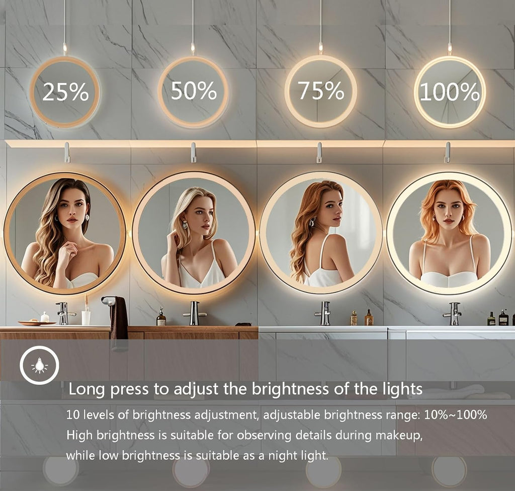 Wall-Mounted Round Bathroom Mirror with LED-Lights - 32 Inch Frame Vanity Mirrors(32" x 32", Black)