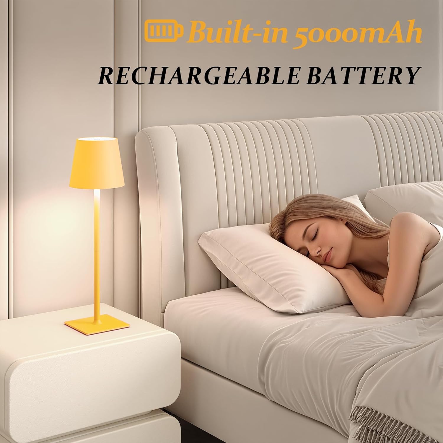 2 Pack Cordless Table Lamps, 3 Colors Stepless Dimming, 5000mAh Rechargeable Battery LED Desk Lamp for Bedroom/Couple Dinner/Desk/Cafe/Dining Room/Terrace