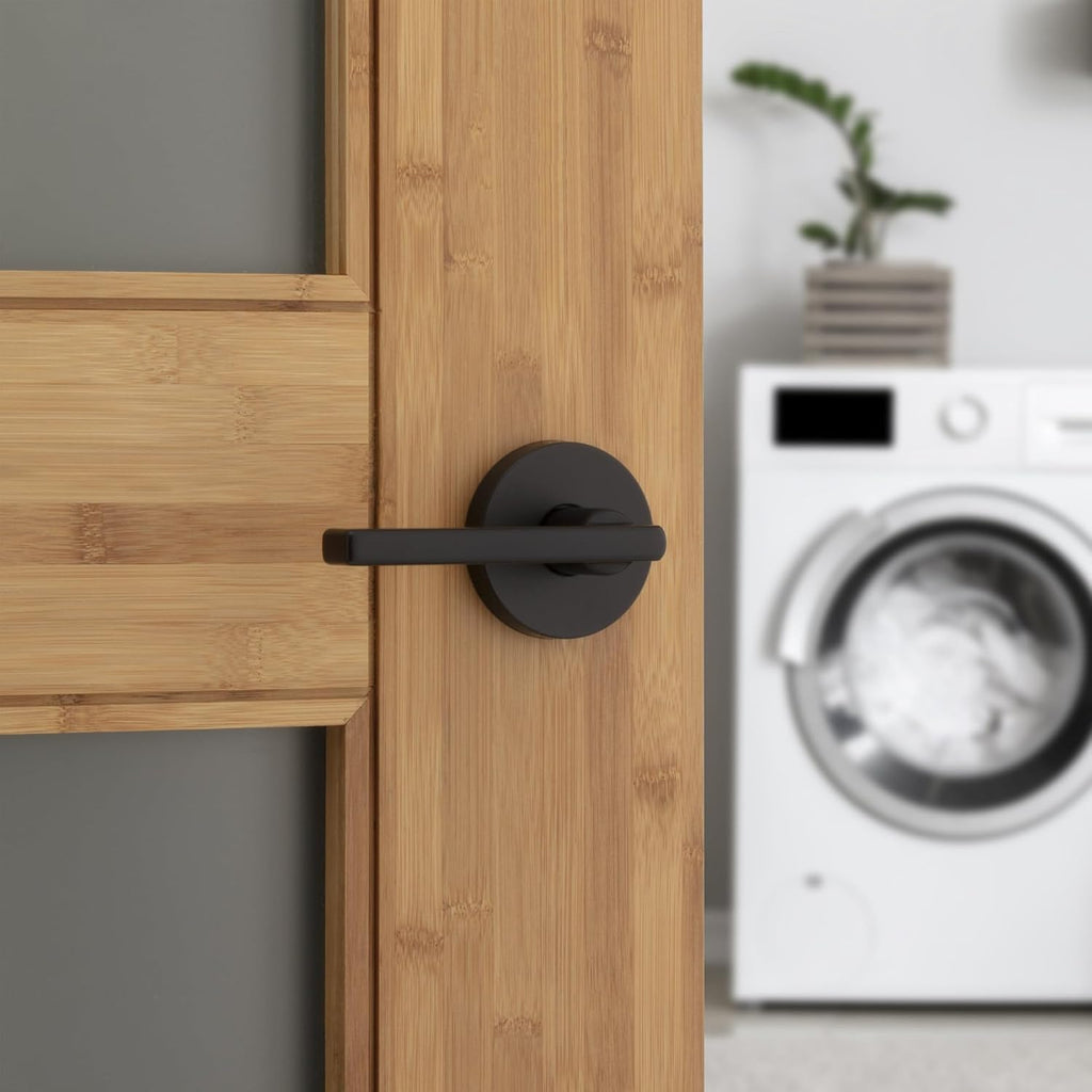 Kwikset Halifax Interior Passage Door Knob, Round Handle for Closet and Hallway Doors, Non-Locking Doorknob in Matte Black, with Microban Protection