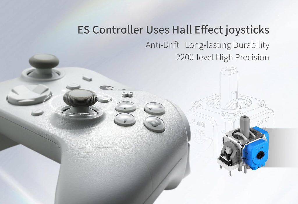 GuliKit ES Fastest Wireless Controller – Hall Anti-Drift&Anti-Snapback Joysticks, Lowest Wireless Latency 3.25ms, Compatible with PC/Switch/Android/Switch 2 Wake-up,30h Battery, Gyro&Turbo for FPS