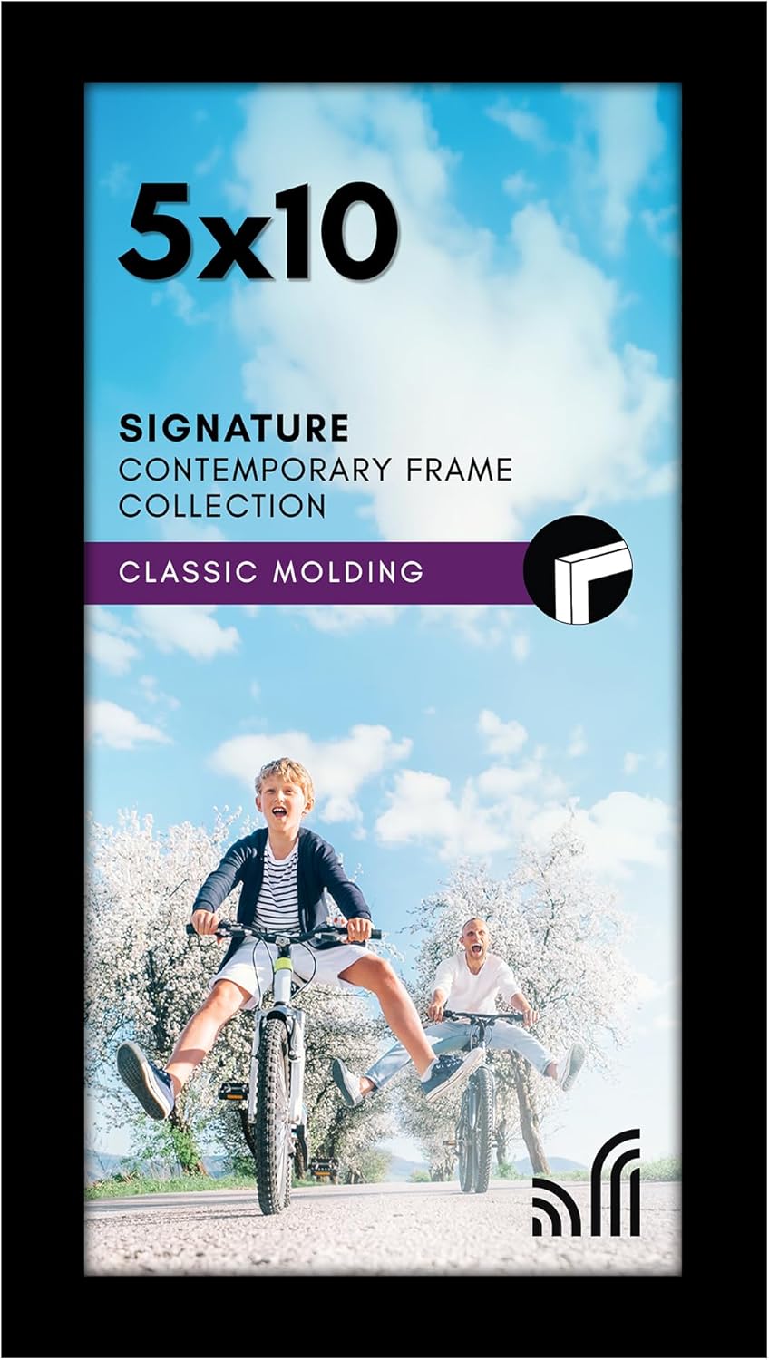 Americanflat 5x10 Picture Frame with Shatter-Resistant Glass - Signature Collection - Gallery-Style Frames Made of Engineered Wood - Photo Frame for Tabletop and Wall Display - Black