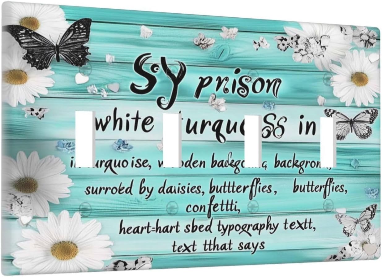 Teal Butterfly Daisy Rustic Wooden Signs Light Switch Covers Quad Toggle Electrical Faceplate 4 Gang Wall Plate Decorative Switch Plates For Farmhouse Cabin Decor
