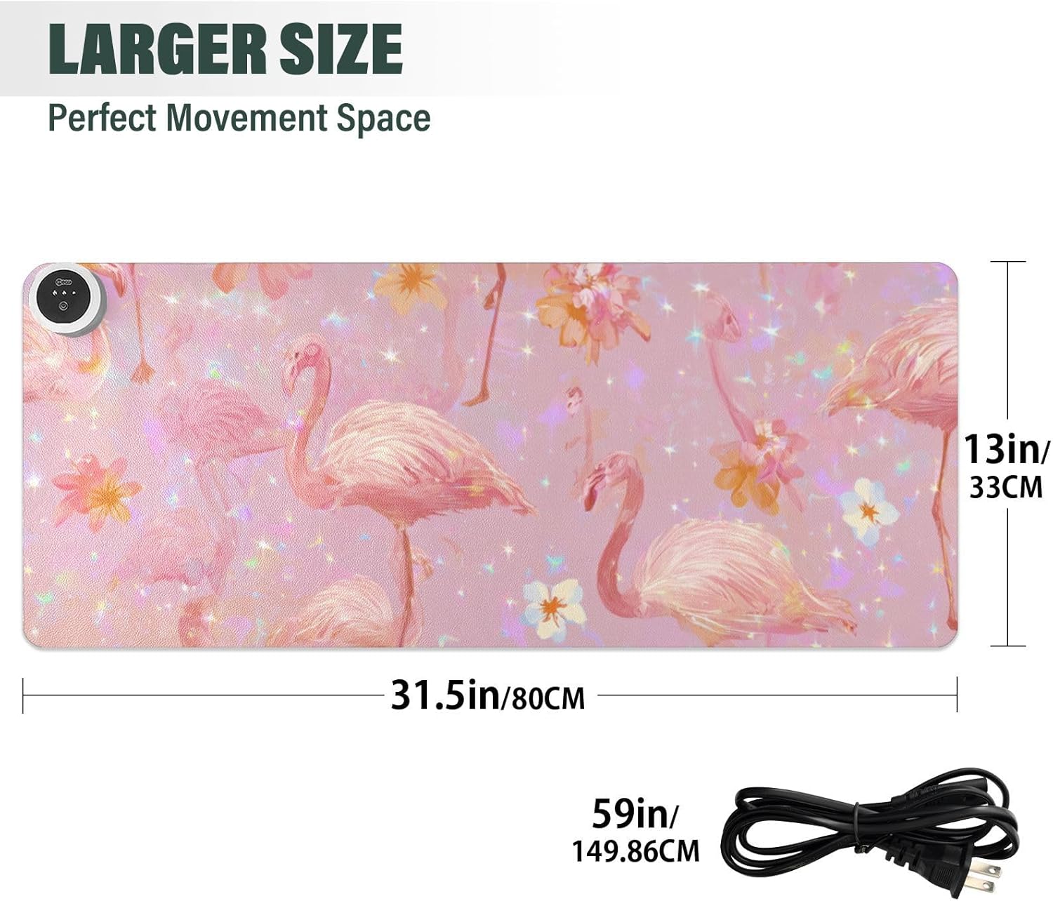 Heated Desk Pad Mouse Pad 31.5x13 Inch PU Leather Desk Mat with 3 Heat Levels Large Mouse Gaming Computer Laptop Mat Pink Gradient Flamingo and Petals