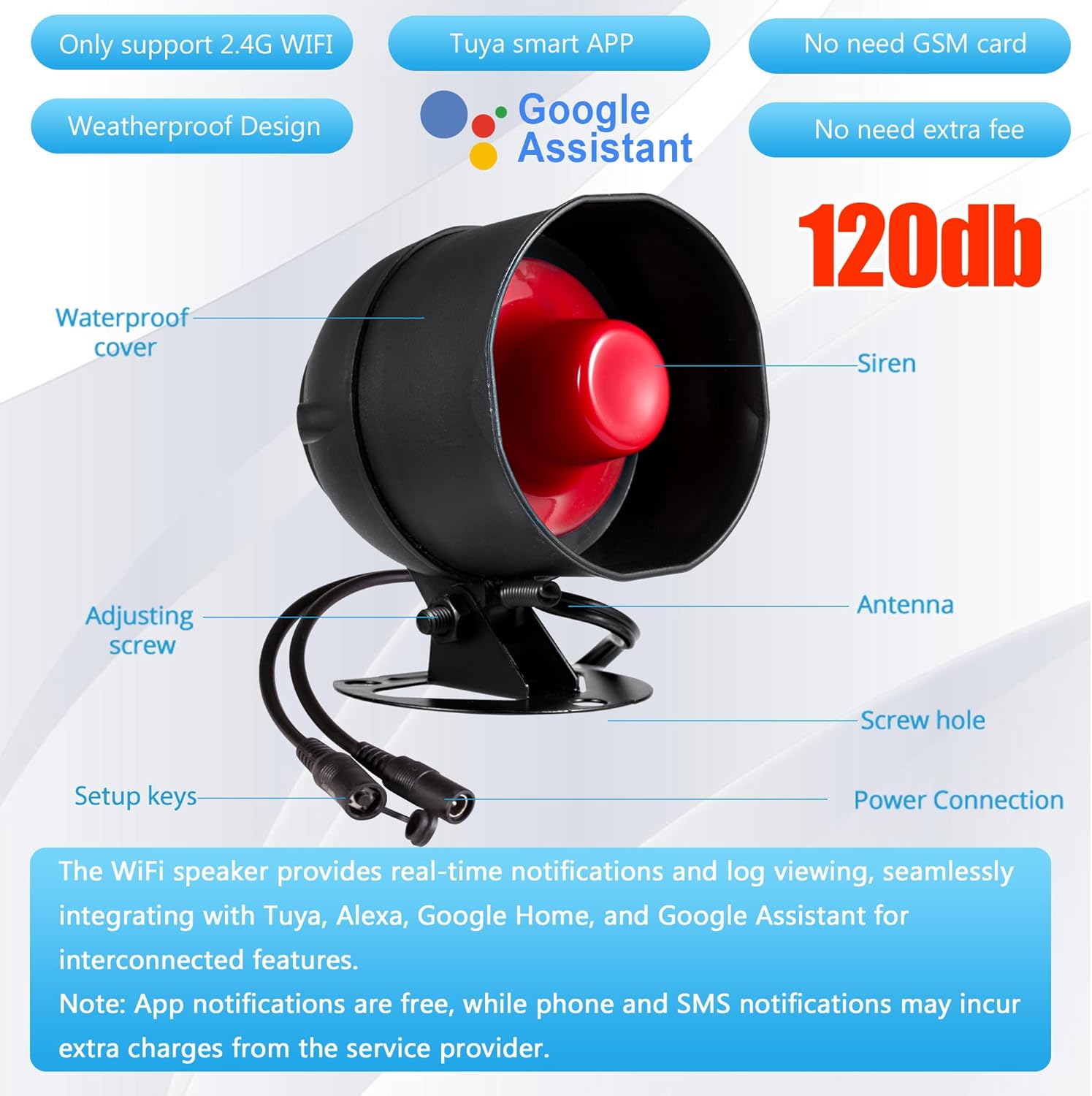 WiFi Alarm Home Security System, 120dB Alarm System with Motion Sensor and Remote Control, Alarm Security System for Shed Garage Alarm