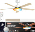 Lumary 52'' Smart Ceiling Fan with RGBAI Lights Remote, RGB & Stepless Color Temperature, Work with Alexa/Google/App, 46 Scenes, Modern Flush Mount Low Profile Ceiling Fan for Bedroom Kids Room, White