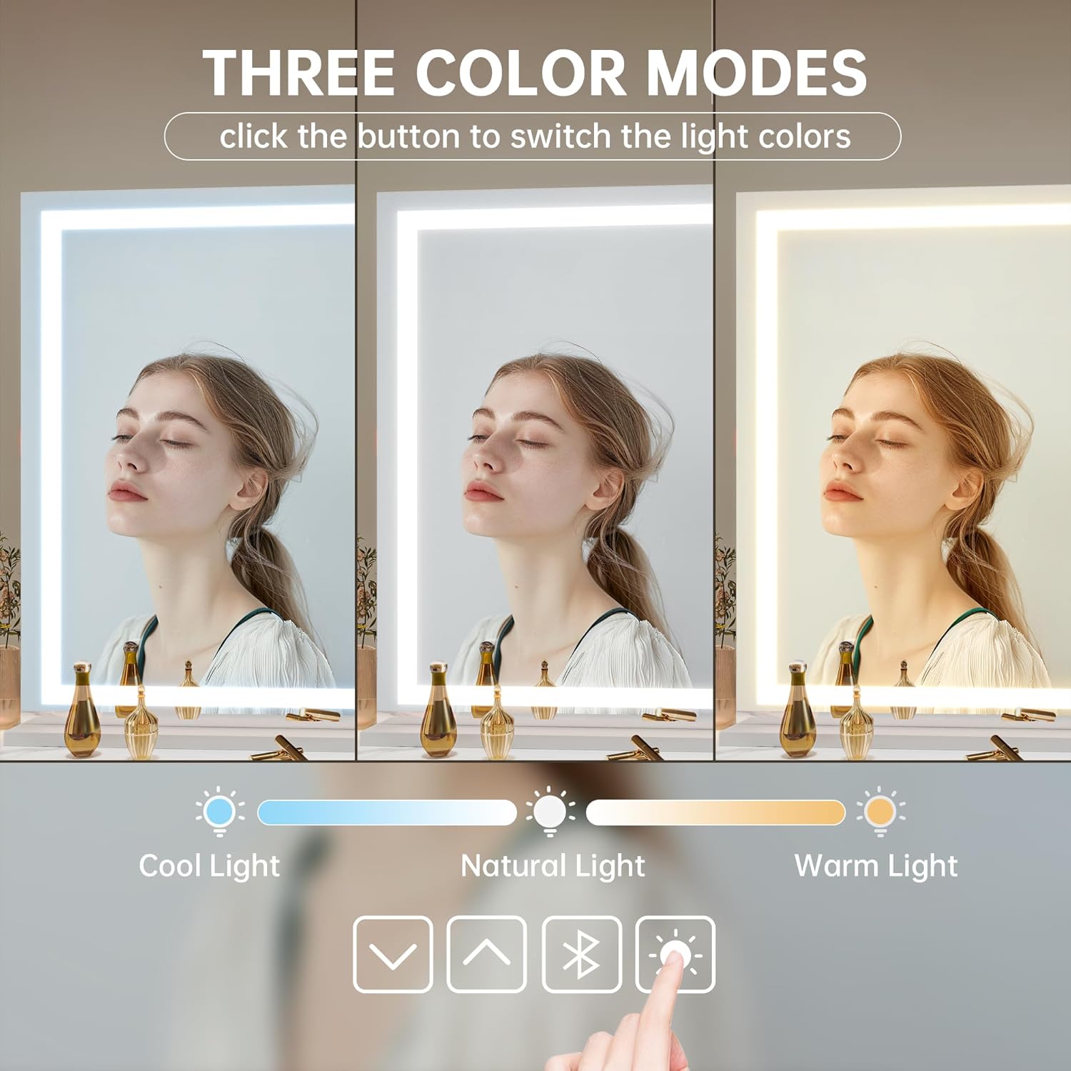 Hasipu Vanity Mirror with Lights, 50" x 34" LED Makeup Mirror, Lighted Makeup Mirror with Dimmable 3 Modes, Touch Screen Control Vanity Mirror Square White
