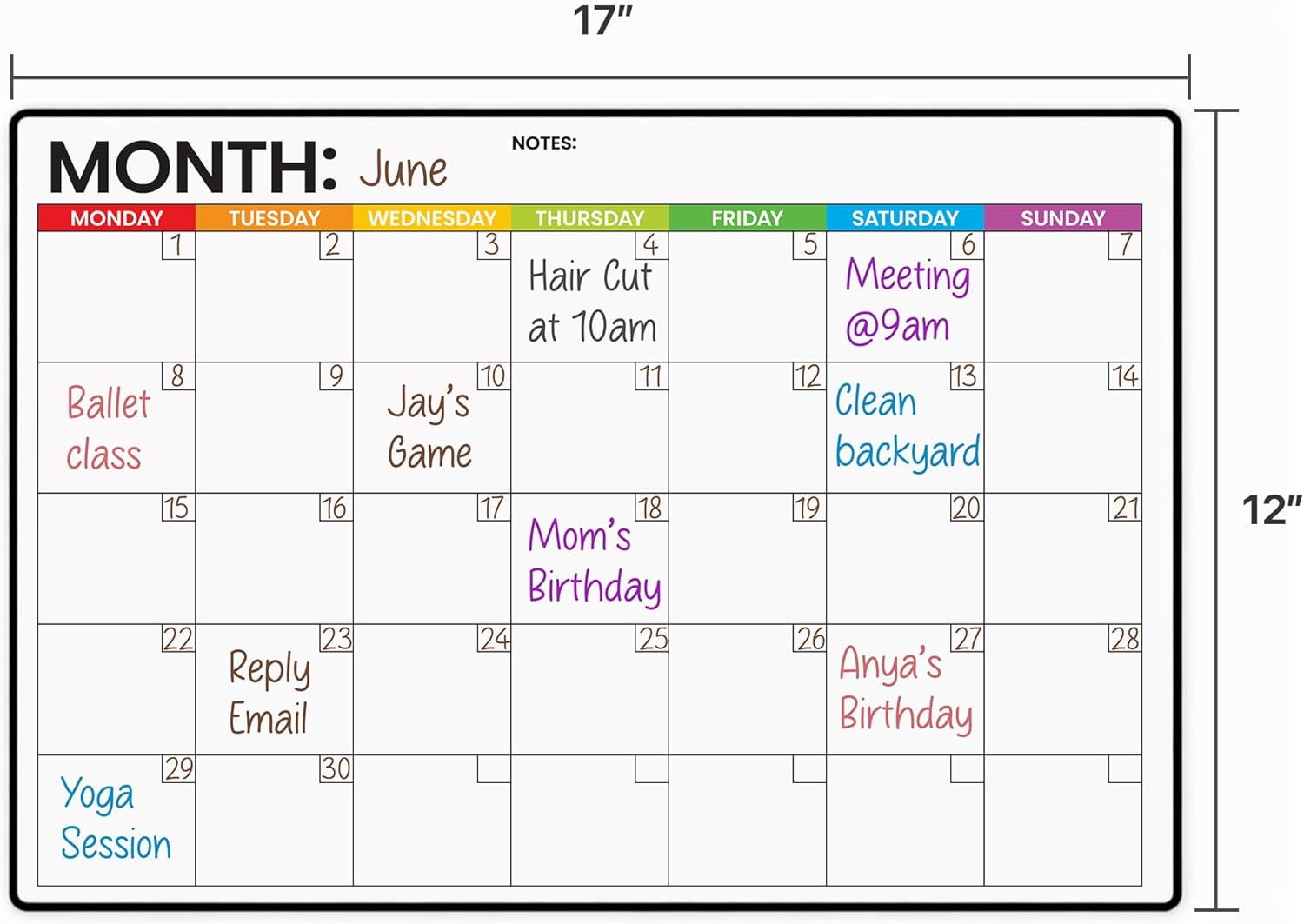Refrigerator Calendar Magnetic Dry Erase - 17 x 12 iches Magnet Calendar for Fridge, Monday Start | Family Schedule Board, to-Do List & Work | Include 5 Markers & Eraser by Freedom Mastery