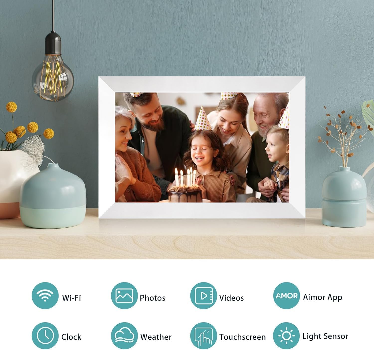 Anna Bella Digital Picture Frame 10.1 Inch IPS HD Touch Screen WiFi Smart Digital Photo Frame with 32GB Storage, Auto-Rotate, Easy Setup to Share Photos or Videos Remotely via AiMOR APP White