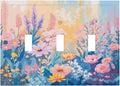 Decorative Light Switch Cover Plate Colorful Watercolor Flowers Wildflower Plants 3 Gang Wall Plate Triple Toggle Switch Plate Covers Electrical Outlet Cover for Bathroom Home Decor