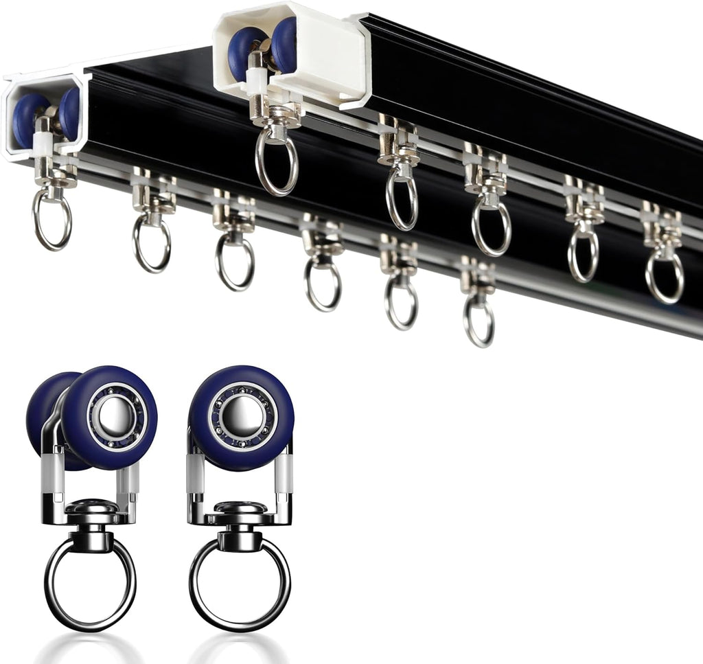 Ceiling Curtain Track - Double Rails System, Sliding Curtain Rail (Black, 2M)