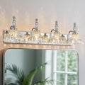 Vintage Bathroom Vanity Light, 4-Light Chrome Vanity Lighting Fixture with Flower Glass Shade, Bathroom Lighting Fixtures Over Mirror