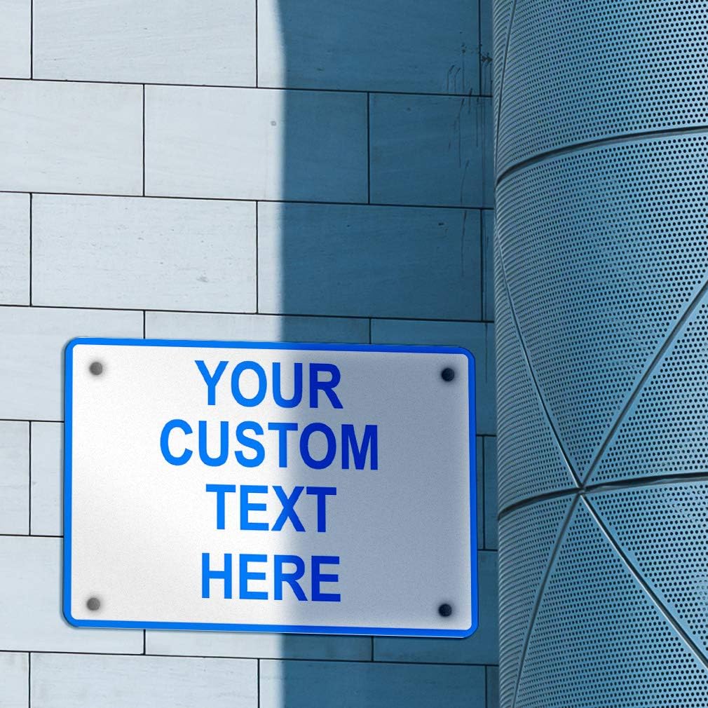 Aluminum Weatherproof Metal Sign Multiple Sizes Custom Personalized Text Here White Blue Notice Travel Horizontal Street Signs 14x10Inches