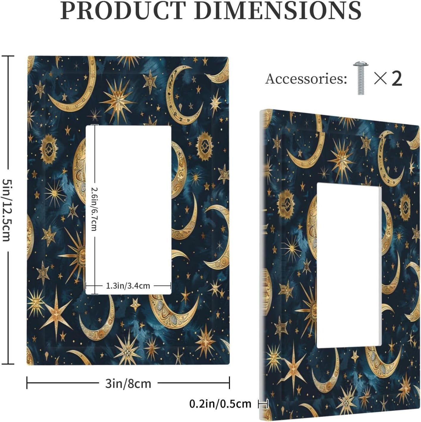 Decorative Outlet Covers Modern Abstract Sky Blue Gold Moon Sun Star 1 Gang Single Rocker Light Switch Cover Plate Wall Plates GFCI Faceplate for Bedroom Kids room Decor
