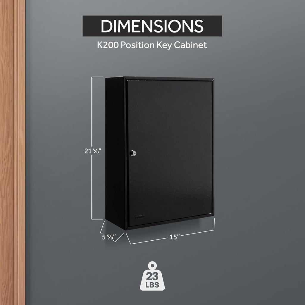 Durabox 200 Position Steel Key Cabinet - Organize and Secure Key Storage Lock Box with Numbered Hooks and Tags for Valets, Hotel, Office, Car Dealerships and More (K200) (Black)