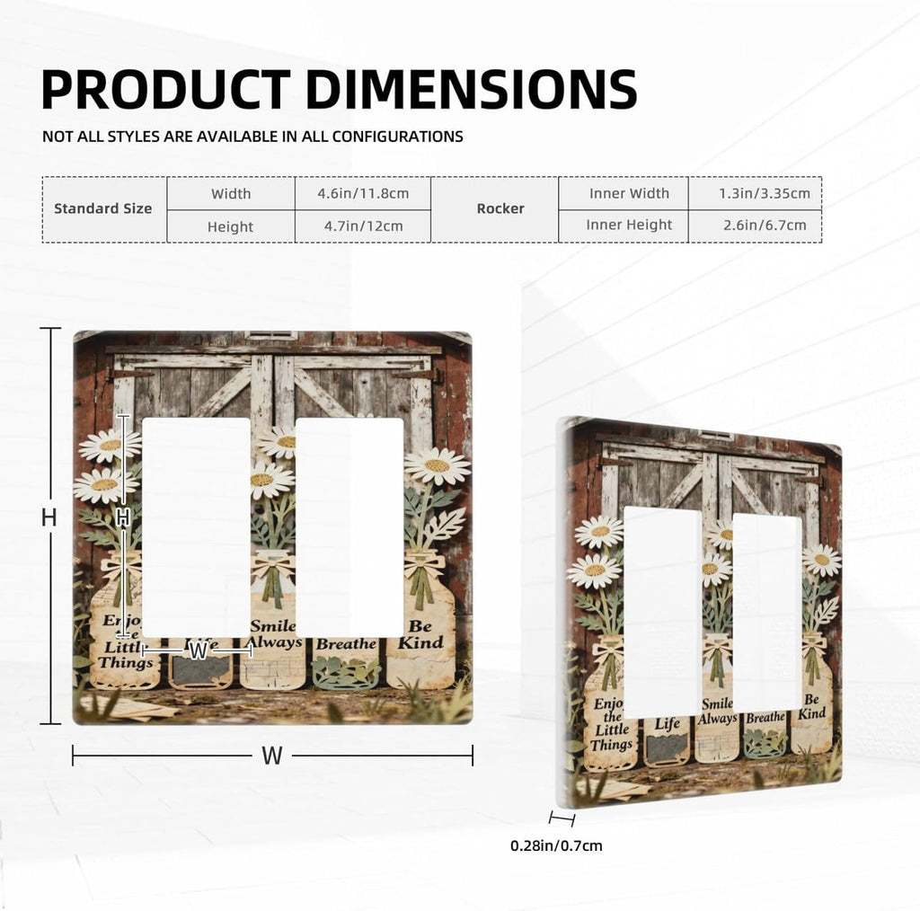 Rustic Daisy Barn Door Flowers 2 Gang Double Rocker Decorative Light Switch Covers Electrical Faceplate Switch Plates for Bathroom Kitchen Home