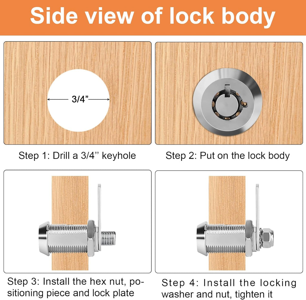 Cam Locks Keyed Alike 5/8" RV Storage Lock 4PCS RV Compartment, Camper, Trailer, Vending Machine Replacement Set with 8 Keys, Chrome Finish (4, 5/8 Inch)