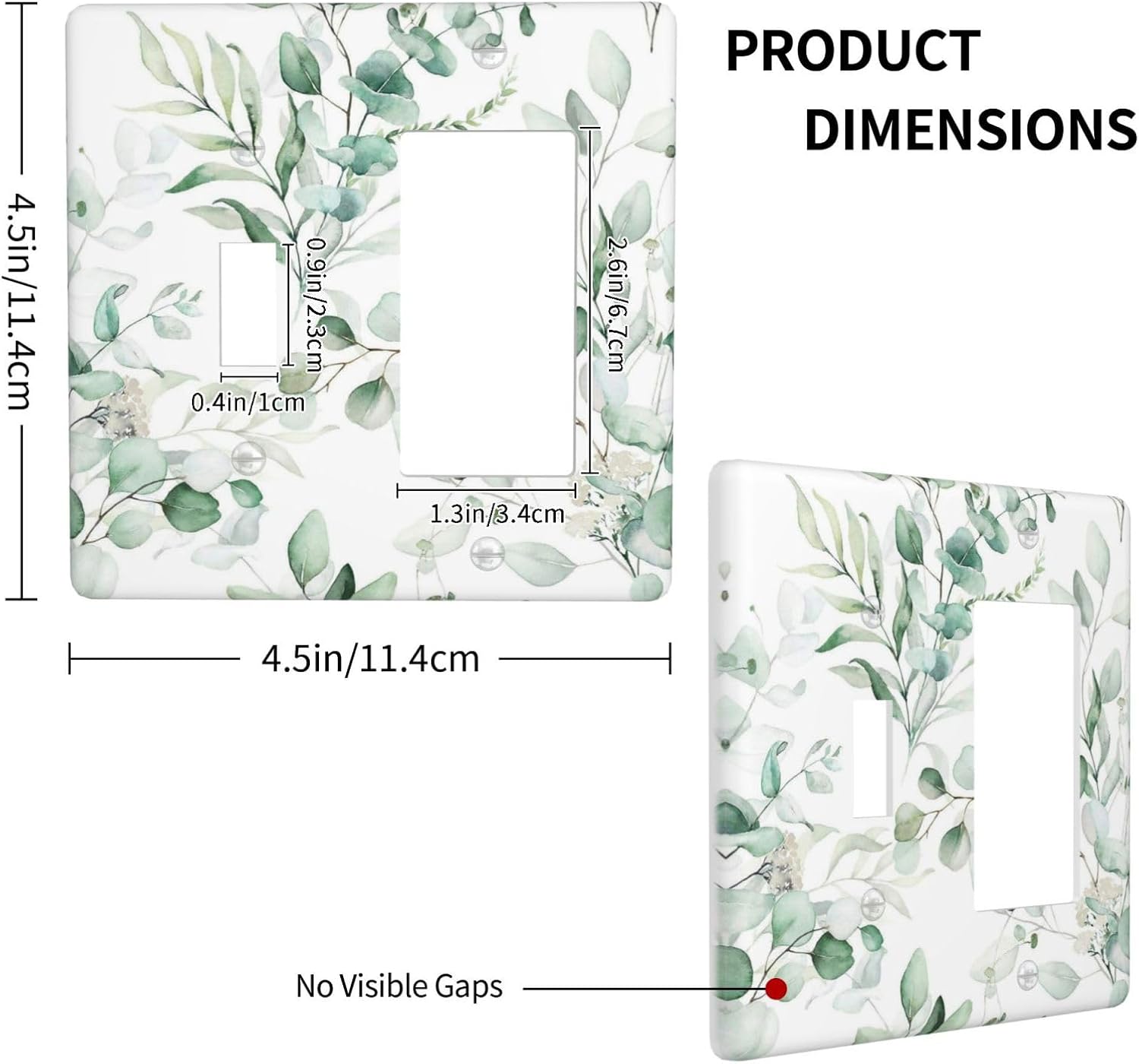 Boho Green Eucalyptus Leaf Floral Plants Flowers Outlet Covers 1 Toggle 1 Rocker Combination Decorative Wall Plate Electrical Switch Plates Light Switch Cover Plate for Bed Room Living Room Decor