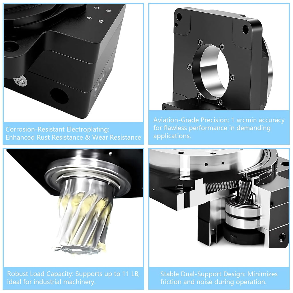CNC Hollow Rotating Platform Gear Ratio 10:1 360 Degree Electric Rotary Table Positioners Substitutable for Direct Drive Motor and Cam Indexer Fitting Nema 23 Stepper 60mm Servo Motor