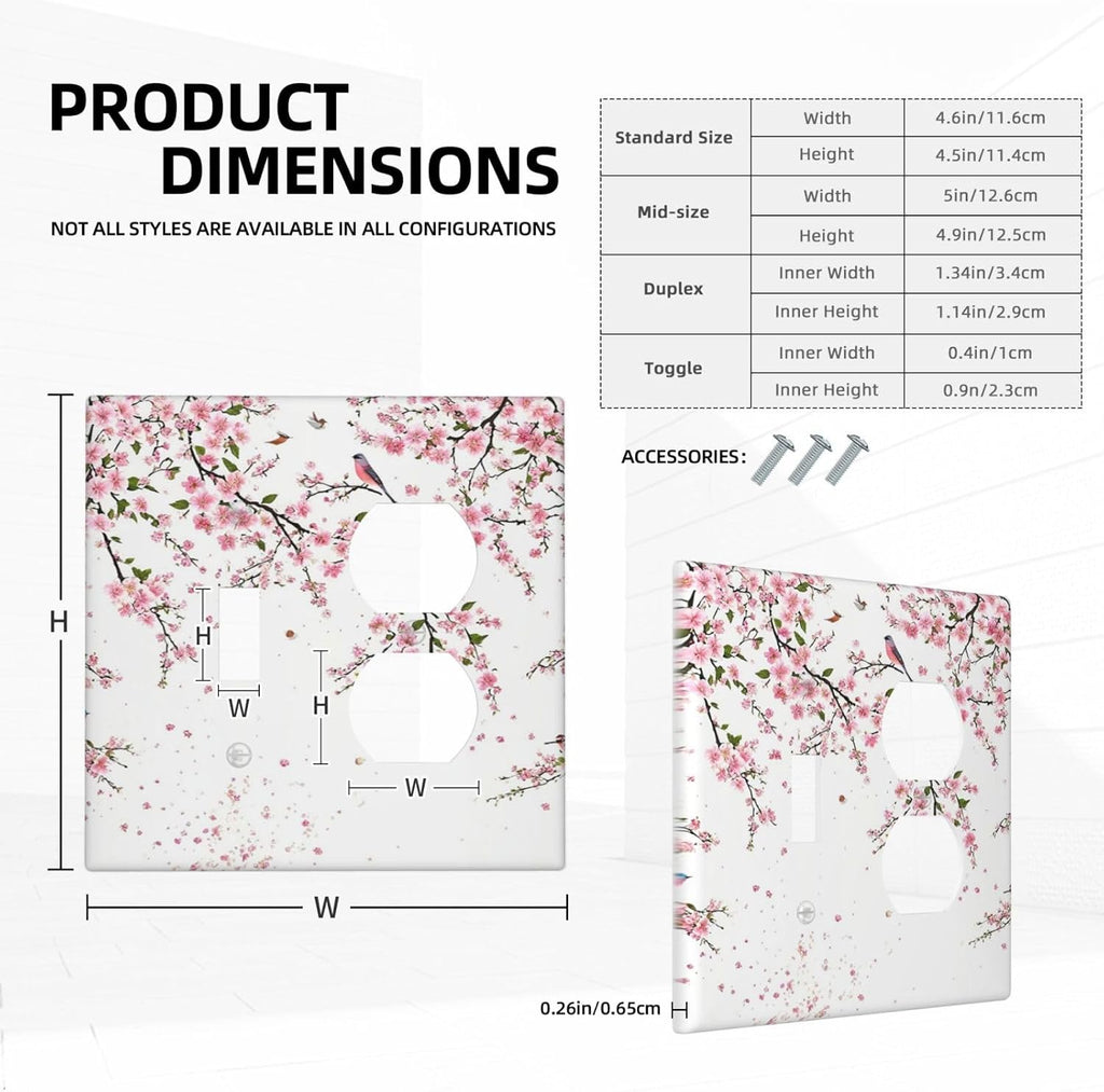 Decorative Outlet Covers Rustic Plum Blossom Pink Flowers 2 Gang Wall Plate Single Toggle Duplex Light Switch Cover Switch Plate Covers Faceplate for Home Bedroom Decor