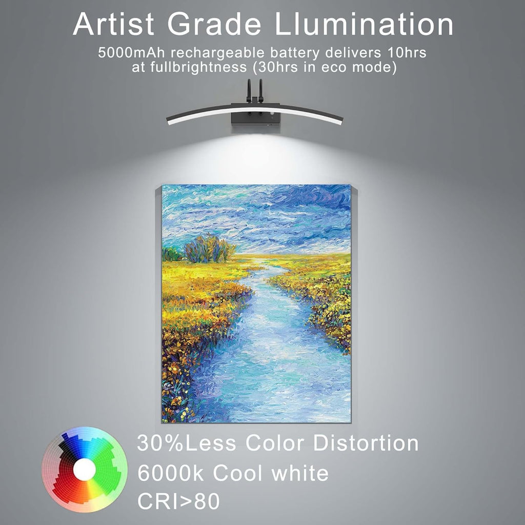 PAIHOME Lights for Pictures on Wall, Rechargeable Picture Light with Smart Motion Sensor, Remote Dimmable & Timer, ‌16in Wireless Black Art Lighting for Paintings Canvas, Gallery, Portraits