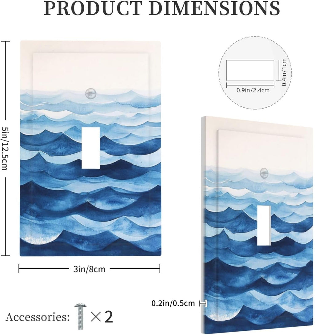Decorative Light Switch Cover Plate Blue Watercolor Textured Abstract Ocean Wave 1 Gang Single Toggle Wall Plate Electrical Outlet Covers Decorate Switch Plate Cover for Bedroom living Room Decor