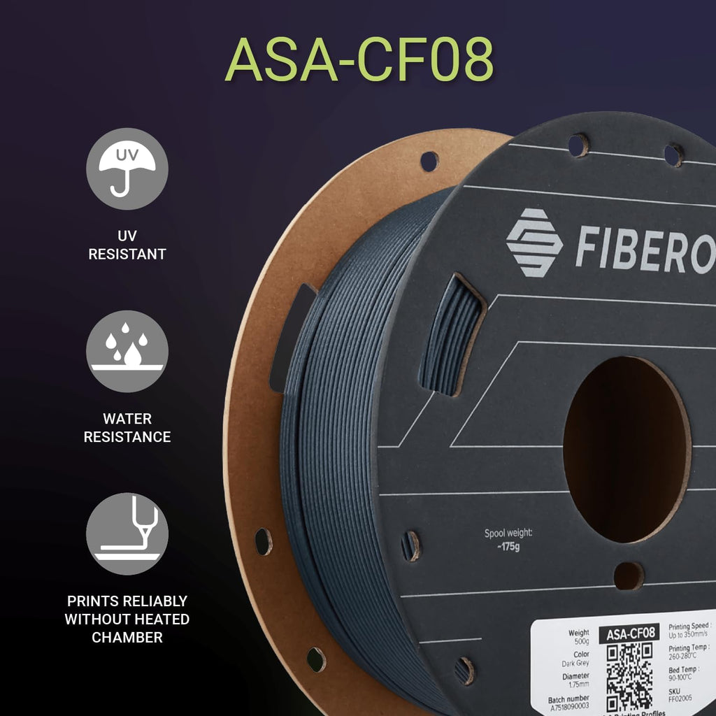 Polymaker Fiberon ASA-CF08 Dark Grey Carbon Fiber 3D Printing Filament 1.75mm 0.5KG, UV & Weather Resistant, High Rigidity, Heat Resistant, Easy to Print, Functional Parts & Prototypes